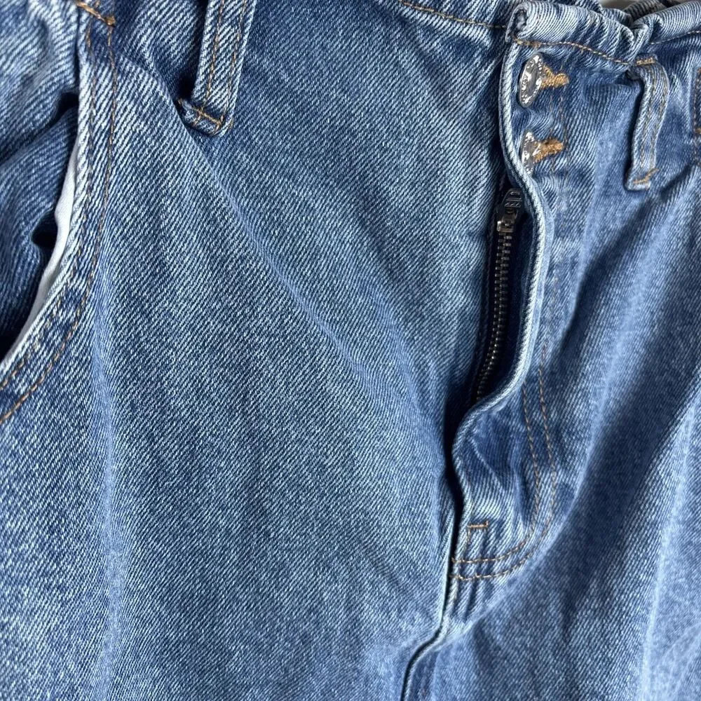 MNG by Mango Women’s Denim Mini Skirt XS Blue High Rise Paperbag Waist Y2K